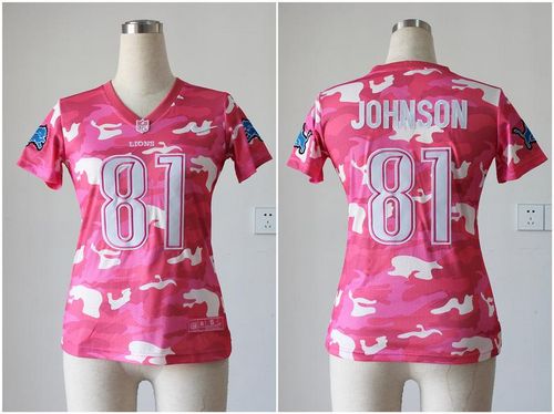  Lions #81 Calvin Johnson Pink Women's Stitched NFL Elite Camo Fashion Jersey