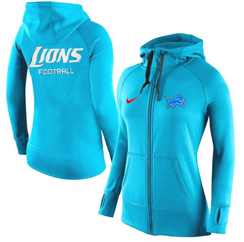 Women's  Detroit Lions Full Zip Performance Hoodie Light Blue