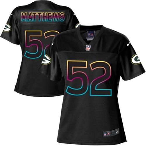  Packers #52 Clay Matthews Black Women's NFL Fashion Game Jersey