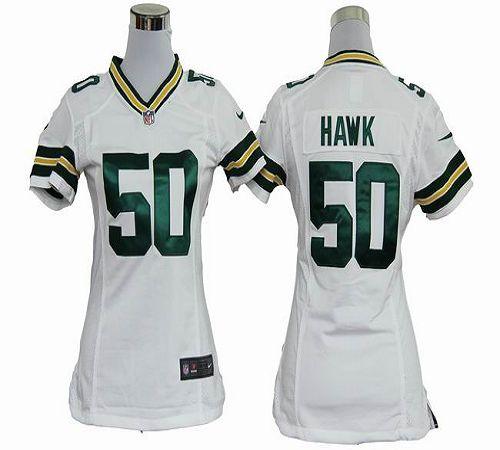  Packers #50 A.J. Hawk White Women's Stitched NFL Elite Jersey