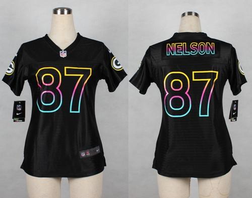  Packers #87 Jordy Nelson Black Women's NFL Fashion Game Jersey