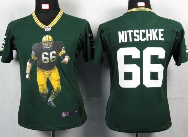 Packers #66 Ray Nitschke Green Team Color Women's Portrait Fashion NFL Game Jersey