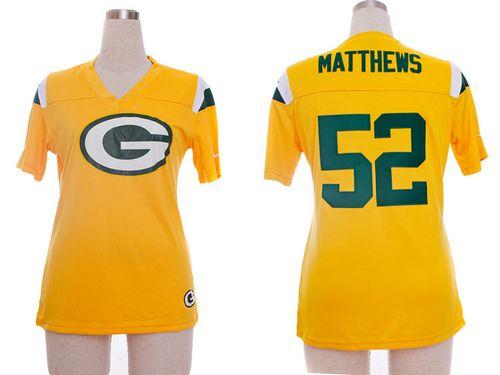  Packers #52 Clay Matthews Yellow Women' Team Diamond Stitched NFL Elite Jersey