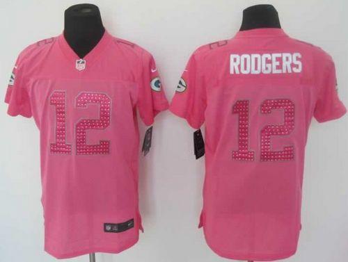 Packers #12 Aaron Rodgers Pink Sweetheart Women's Stitched NFL Elite Jersey