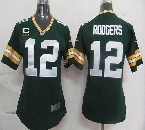  Packers #12 Aaron Rodgers Green Team Color With C Patch Women's Stitched NFL Elite Jersey
