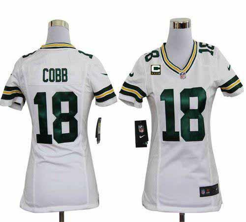  Packers #18 Randall Cobb White With C Patch Women's Stitched NFL Elite Jersey