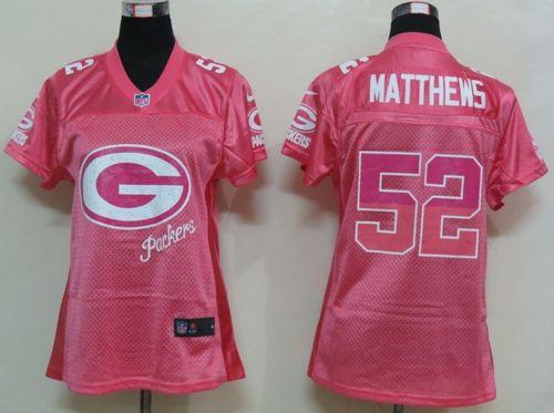  Packers #52 Clay Matthews Pink Women's Fem Fan NFL Game Jersey