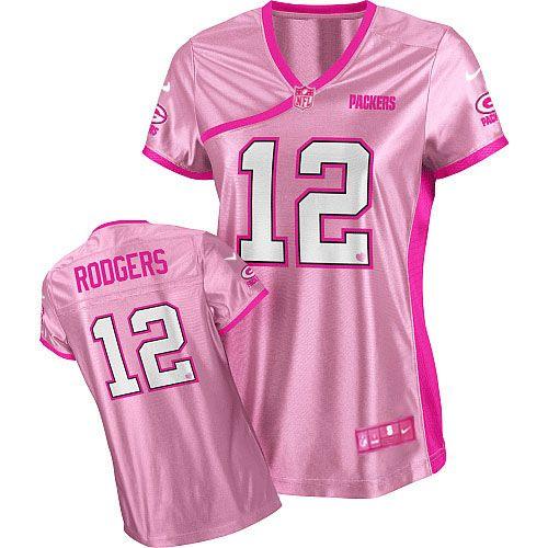  Packers #12 Aaron Rodgers Pink Women's Be Luv'd Stitched NFL Elite Jersey