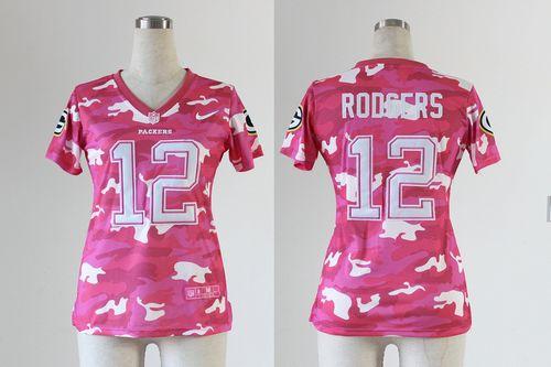  Packers #12 Aaron Rodgers Pink Women's Stitched NFL Elite Camo Fashion Jersey