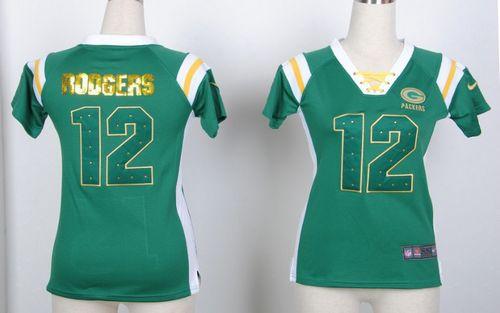  Packers #12 Aaron Rodgers Green Women's Stitched NFL Elite Light Diamond Jersey
