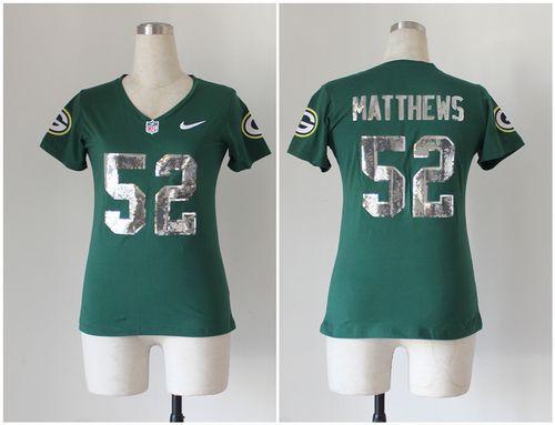  Packers #52 Clay Matthews Green Women's Stitched NFL Elite Handwork Sequin Lettering Jersey