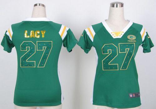  Packers #27 Eddie Lacy Green Women's Stitched NFL Elite Draft Him Shimmer Jersey