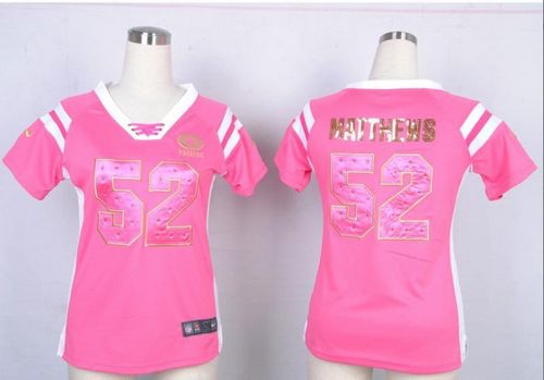  Packers #52 Clay Matthews Pink Women's Stitched NFL Elite Draft Him Shimmer Jersey
