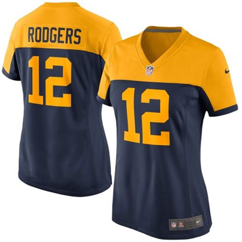  Packers #12 Aaron Rodgers Navy Blue Alternate Women's Stitched NFL New Elite Jersey