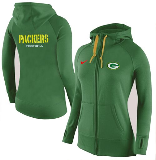 Women's  Green Bay Packers Full Zip Performance Hoodie Green