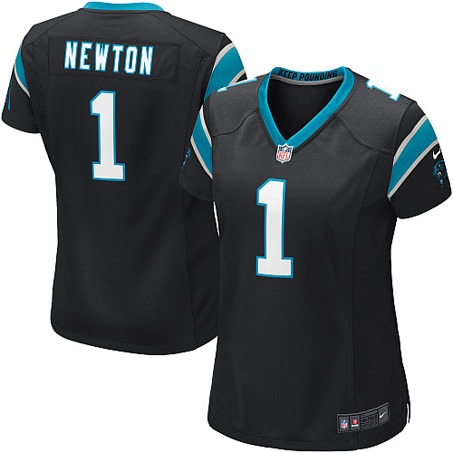  Panthers #1 Cam Newton Black Team Color Women's NFL Game Jersey