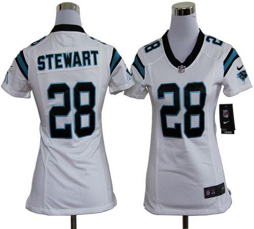  Panthers #28 Jonathan Stewart White Women's Stitched NFL Elite Jersey