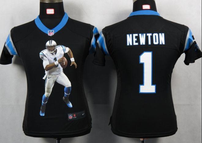  Panthers #1 Cam Newton Black Team Color Women's Portrait Fashion NFL Game Jersey