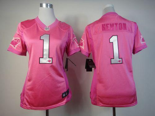  Panthers #1 Cam Newton Pink Women's Be Luv'd Stitched NFL Elite Jersey