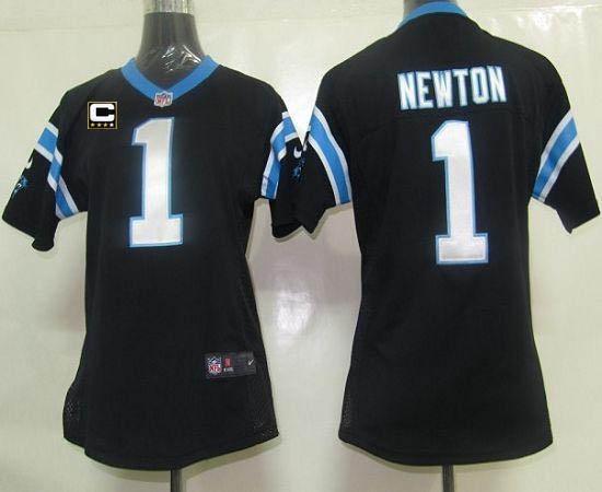  Panthers #1 Cam Newton Black Team Color With C Patch Women's Stitched NFL Elite Jersey