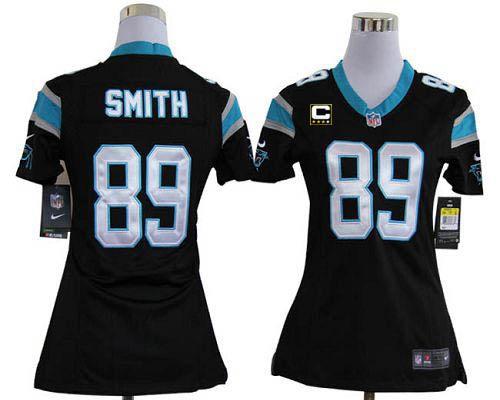  Panthers #89 Steve Smith Black Team Color With C Patch Women's Stitched NFL Elite Jersey