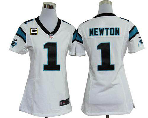  Panthers #1 Cam Newton White With C Patch Women's Stitched NFL Elite Jersey