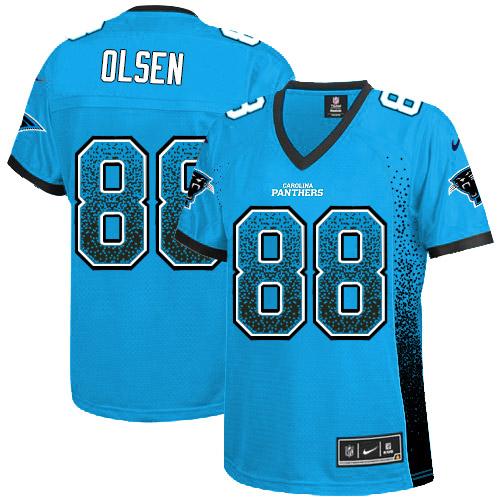  Panthers #88 Greg Olsen Blue Alternate Women's Stitched NFL Elite Drift Fashion Jersey
