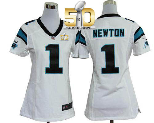  Panthers #1 Cam Newton White Super Bowl 50 Women's Stitched NFL Elite Jersey