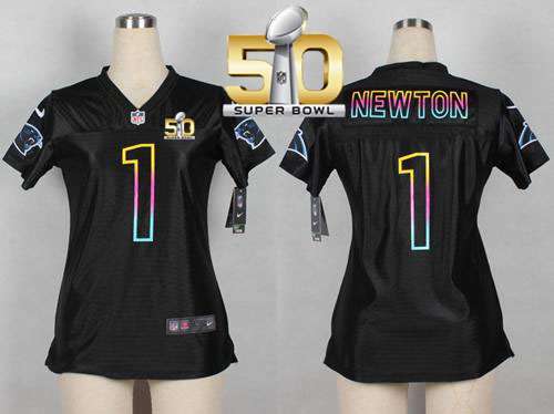  Panthers #1 Cam Newton Black Super Bowl 50 Women's NFL Fashion Game Jersey