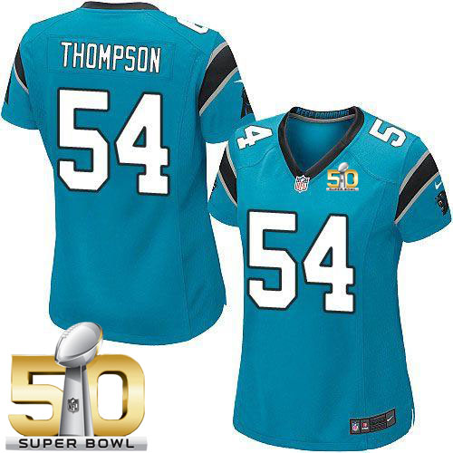  Panthers #54 Shaq Thompson Blue Alternate Super Bowl 50 Women's Stitched NFL Elite Jersey