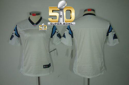  Panthers Blank White Super Bowl 50 Women's Stitched NFL Limited Jersey