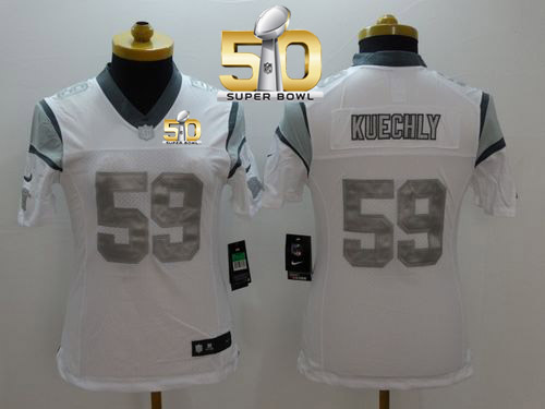 Panthers #59 Luke Kuechly White Super Bowl 50 Women's Stitched NFL Limited Platinum Jersey