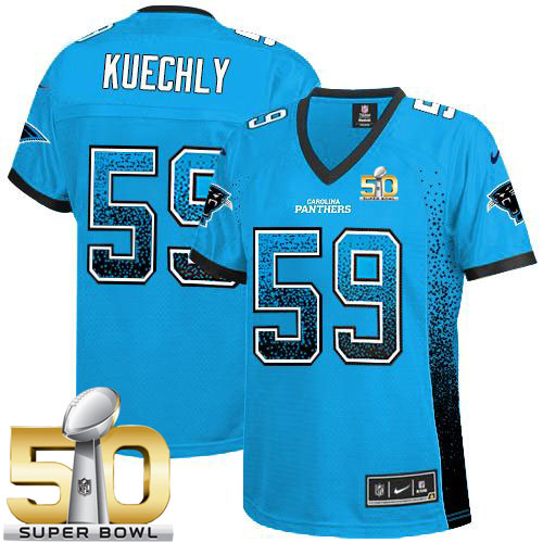  Panthers #59 Luke Kuechly Blue Alternate Super Bowl 50 Women's Stitched NFL Elite Drift Fashion Jersey