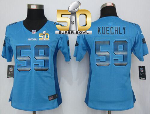  Panthers #59 Luke Kuechly Blue Alternate Super Bowl 50 Women's Stitched NFL Elite Strobe Jersey