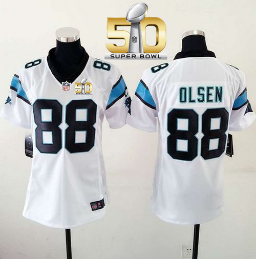  Panthers #88 Greg Olsen White Super Bowl 50 Women's Stitched NFL Elite Jersey