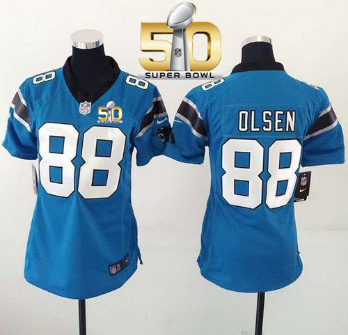  Panthers #88 Greg Olsen Blue Alternate Super Bowl 50 Women's Stitched NFL Elite Jersey