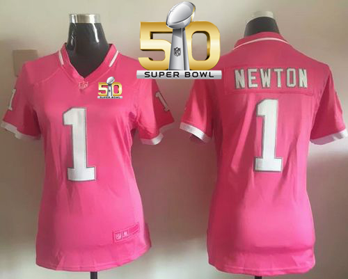  Panthers #1 Cam Newton Pink Super Bowl 50 Women's Stitched NFL Elite Bubble Gum Jersey