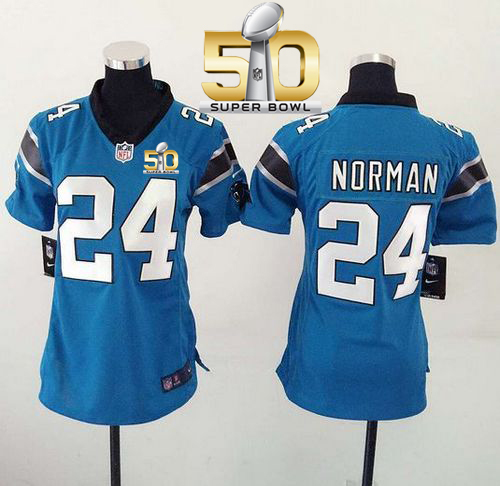  Panthers #24 Josh Norman Blue Alternate Super Bowl 50 Women's Stitched NFL Elite Jersey
