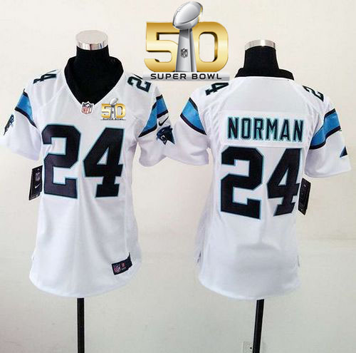  Panthers #24 Josh Norman White Super Bowl 50 Women's Stitched NFL Elite Jersey