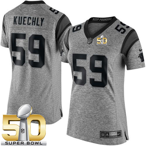  Panthers #59 Luke Kuechly Gray Super Bowl 50 Women's Stitched NFL Limited Gridiron Gray Jersey