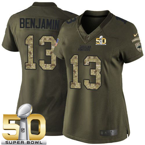  Panthers #13 Kelvin Benjamin Green Super Bowl 50 Women's Stitched NFL Limited Salute to Service Jersey