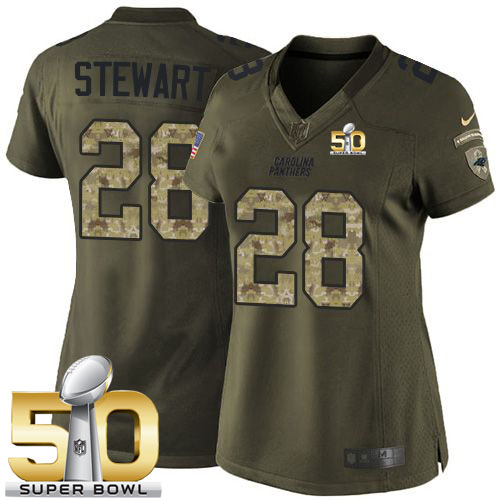  Panthers #28 Jonathan Stewart Green Super Bowl 50 Women's Stitched NFL Limited Salute to Service Jersey
