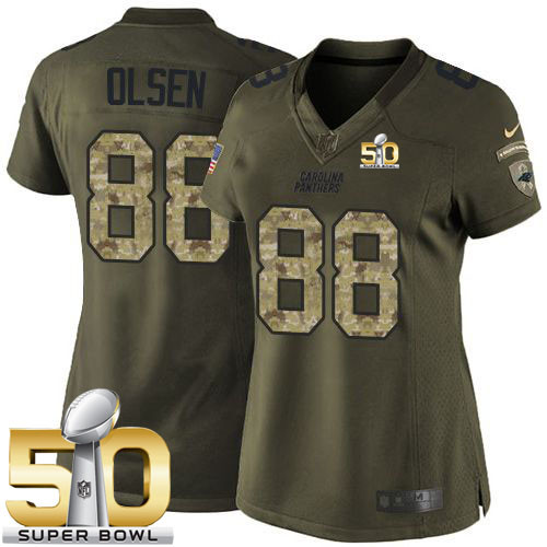  Panthers #88 Greg Olsen Green Super Bowl 50 Women's Stitched NFL Limited Salute to Service Jersey