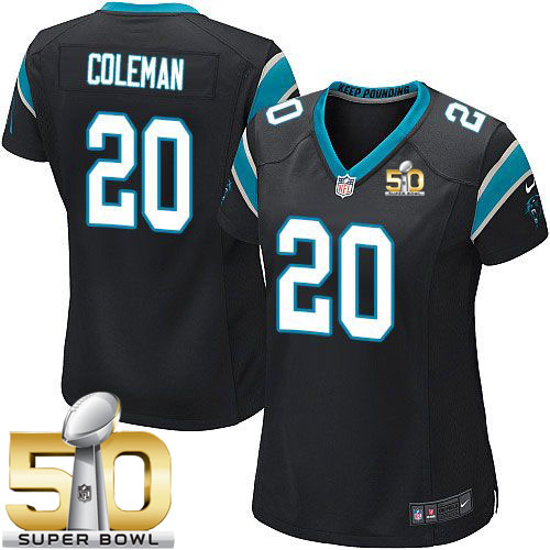  Panthers #20 Kurt Coleman Black Team Color Super Bowl 50 Women's Stitched NFL Elite Jersey