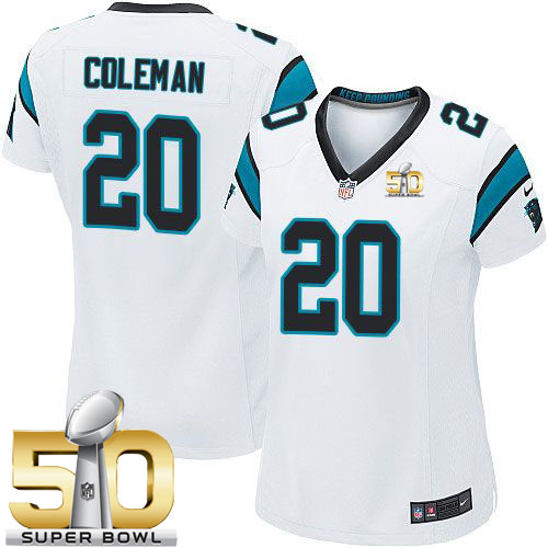  Panthers #20 Kurt Coleman White Super Bowl 50 Women's Stitched NFL Elite Jersey