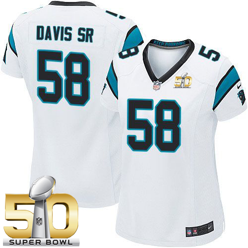  Panthers #58 Thomas Davis Sr White Super Bowl 50 Women's Stitched NFL Elite Jersey