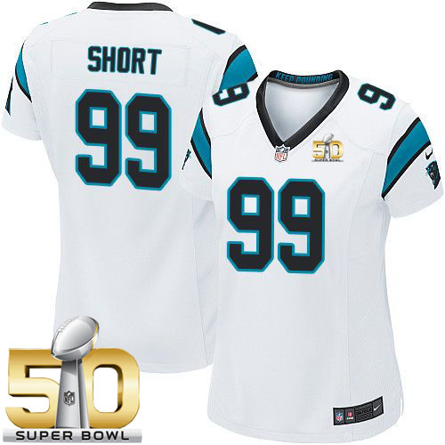  Panthers #99 Kawann Short White Super Bowl 50 Women's Stitched NFL Elite Jersey