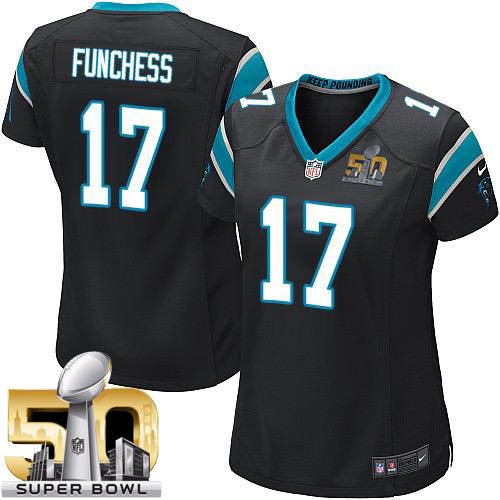  Panthers #17 Devin Funchess Black Team Color Super Bowl 50 Women's Stitched NFL Elite Jersey