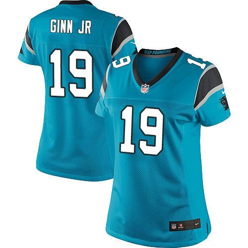  Panthers #19 Ted Ginn Jr Blue Alternate Women's Stitched NFL Elite Jersey