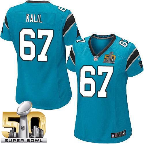  Panthers #67 Ryan Kalil Blue Alternate Super Bowl 50 Women's Stitched NFL Elite Jersey